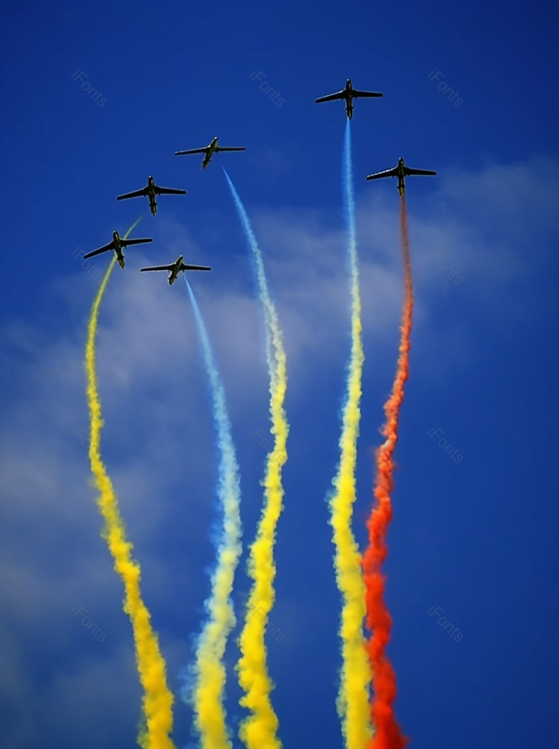 飞机飞向天空排放色彩烟雾表演,高清,摄影图,摄影图片,图片大全,摄影图免费下载